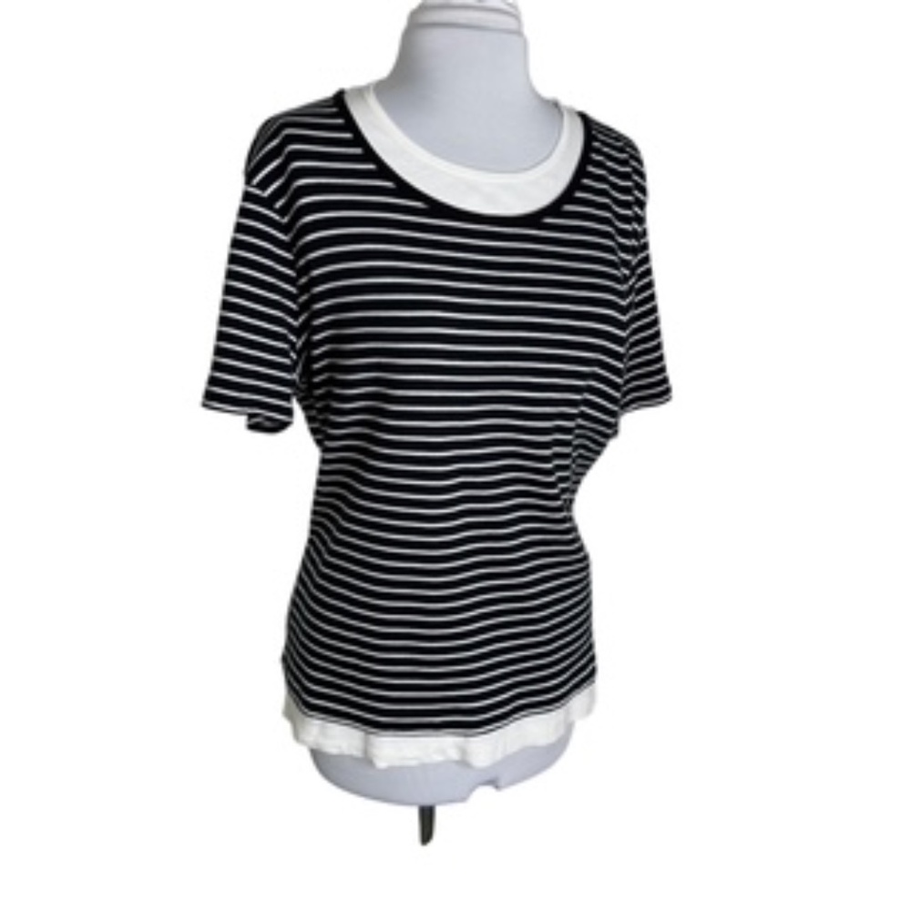 White Stag Horizontal Stripe Faux Undershirt Short Sleeve Tee Size XL (16-18)